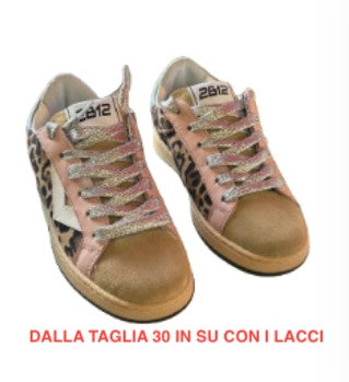 Scarpe bambino 2B12 sneaker  Suprime pelle leopard/rosa/azzurro Z24QB01