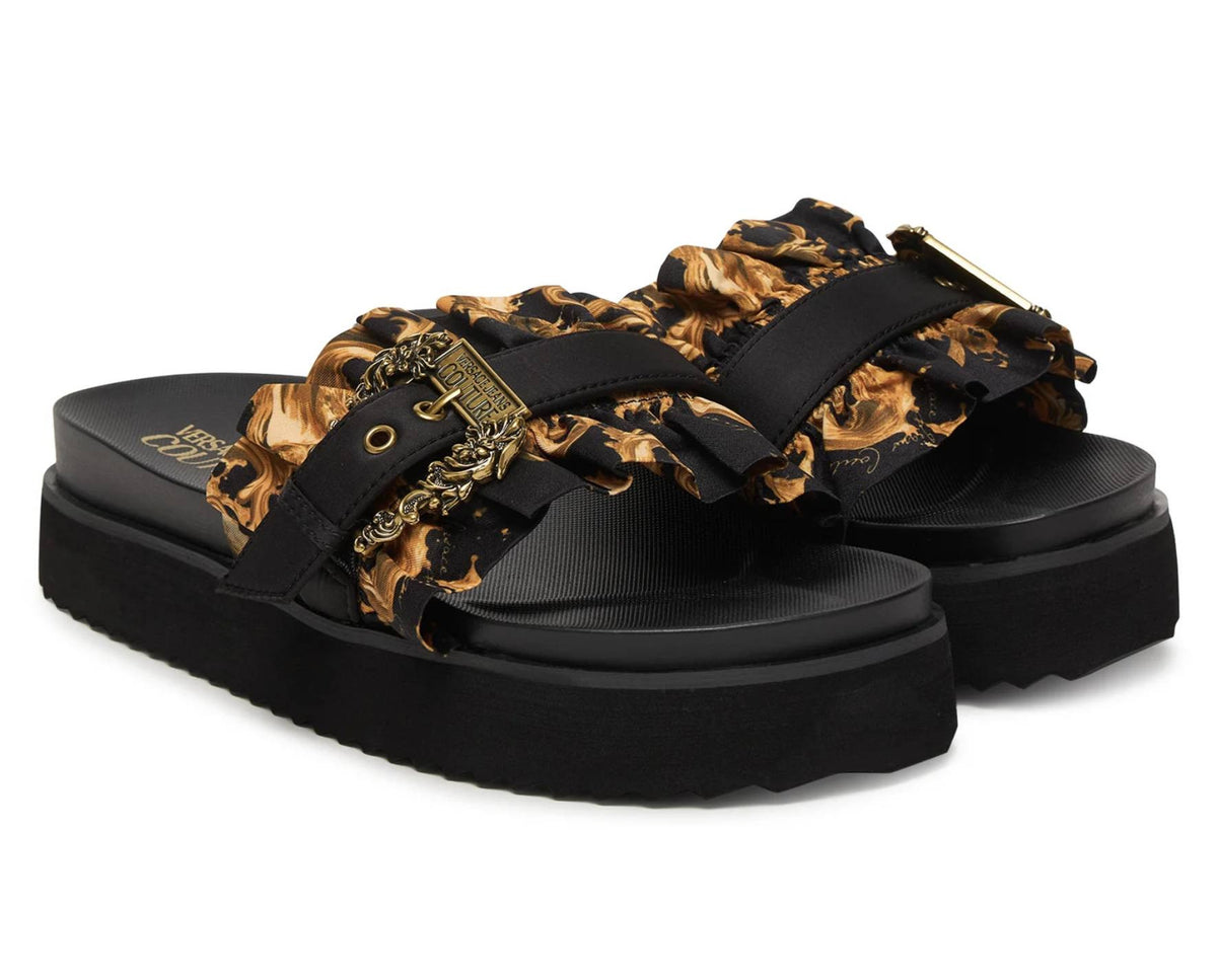 Slippers donna Versace Jeans Couture zeppa nero DS26VE09 80VA3SM5 ZS175 G89