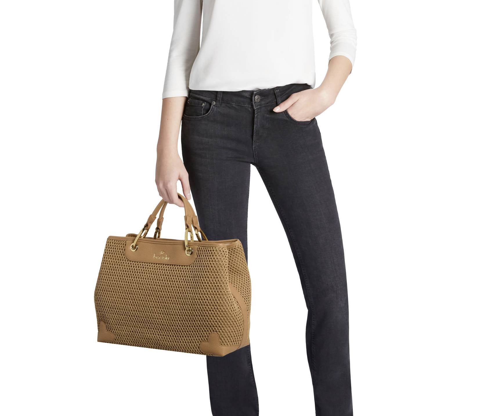 Borsa a mano con tracolla Braccialini Beth tricot biscotto BS26BR05 B18870