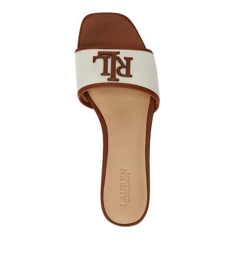 Sandalo Lauren Ralph Lauren ciabatta Everley in tela e pelle marrone DS26RL03 802P04395003