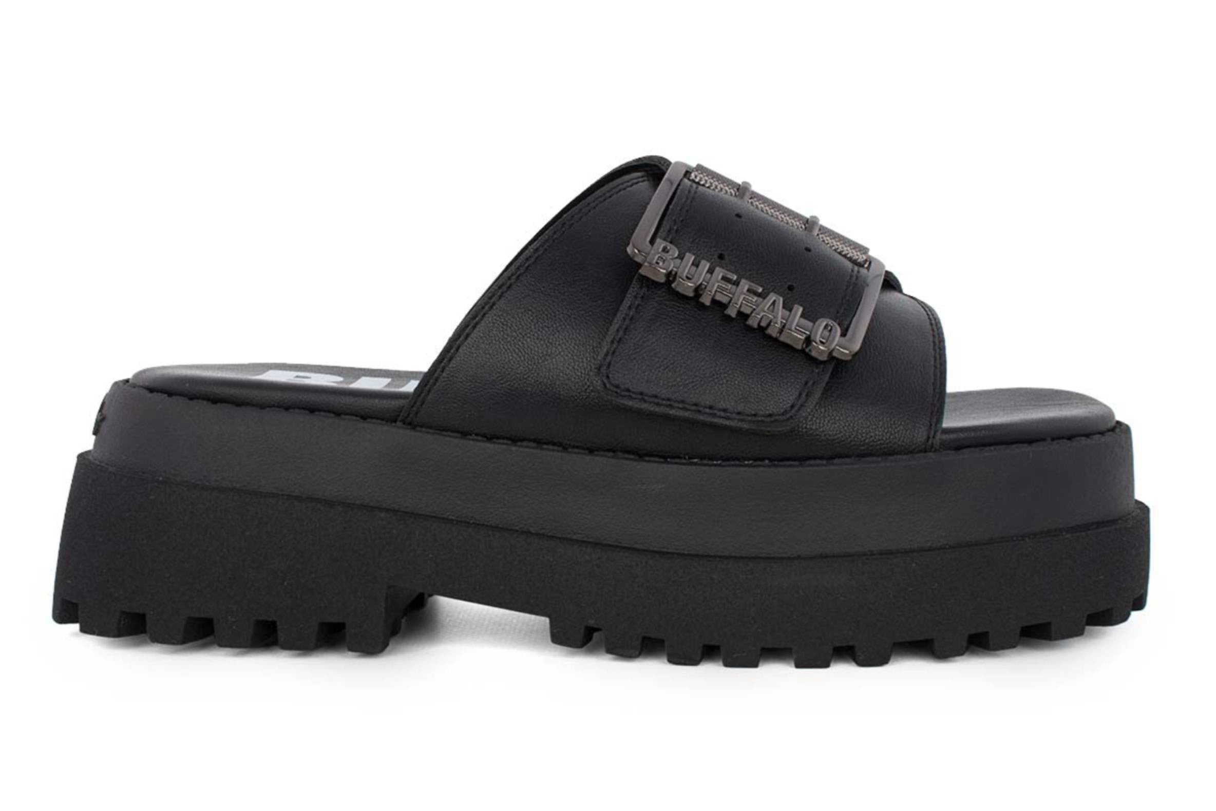 Slipper donna Buffalo Pluto Slide Buckle ecopelle vegan nero DS26BF01 BN1602333
