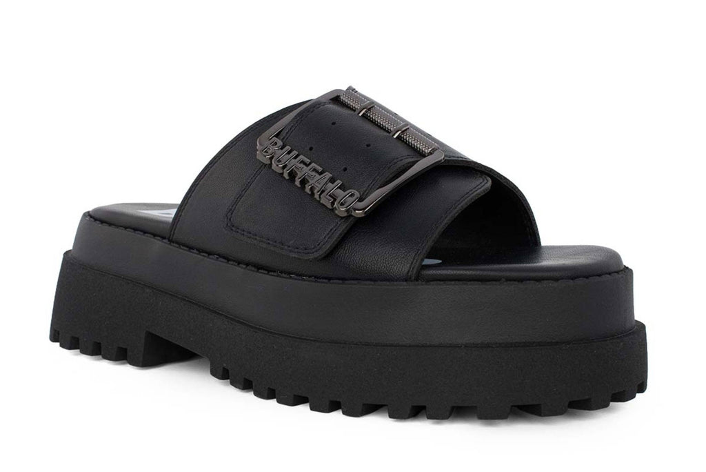 Slipper donna Buffalo Pluto Slide Buckle ecopelle vegan nero DS26BF01 BN1602333