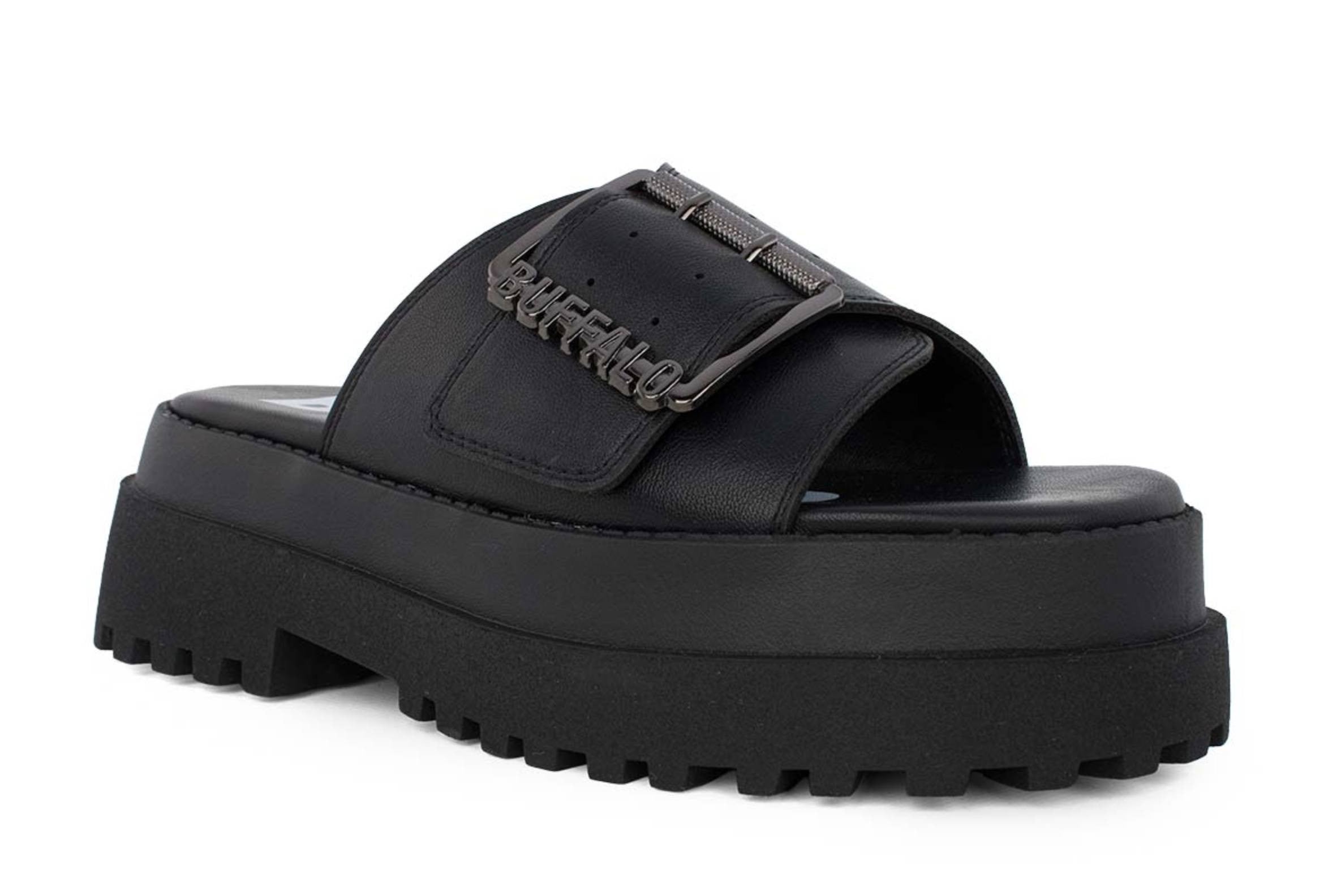 Slipper donna Buffalo Pluto Slide Buckle ecopelle vegan nero DS26BF01 BN1602333