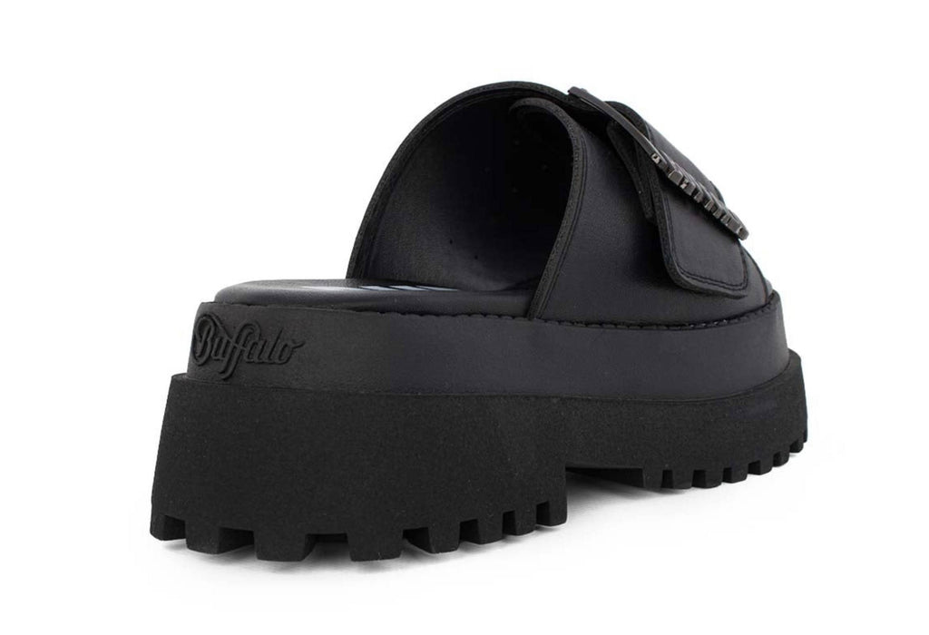 Slipper donna Buffalo Pluto Slide Buckle ecopelle vegan nero DS26BF01 BN1602333