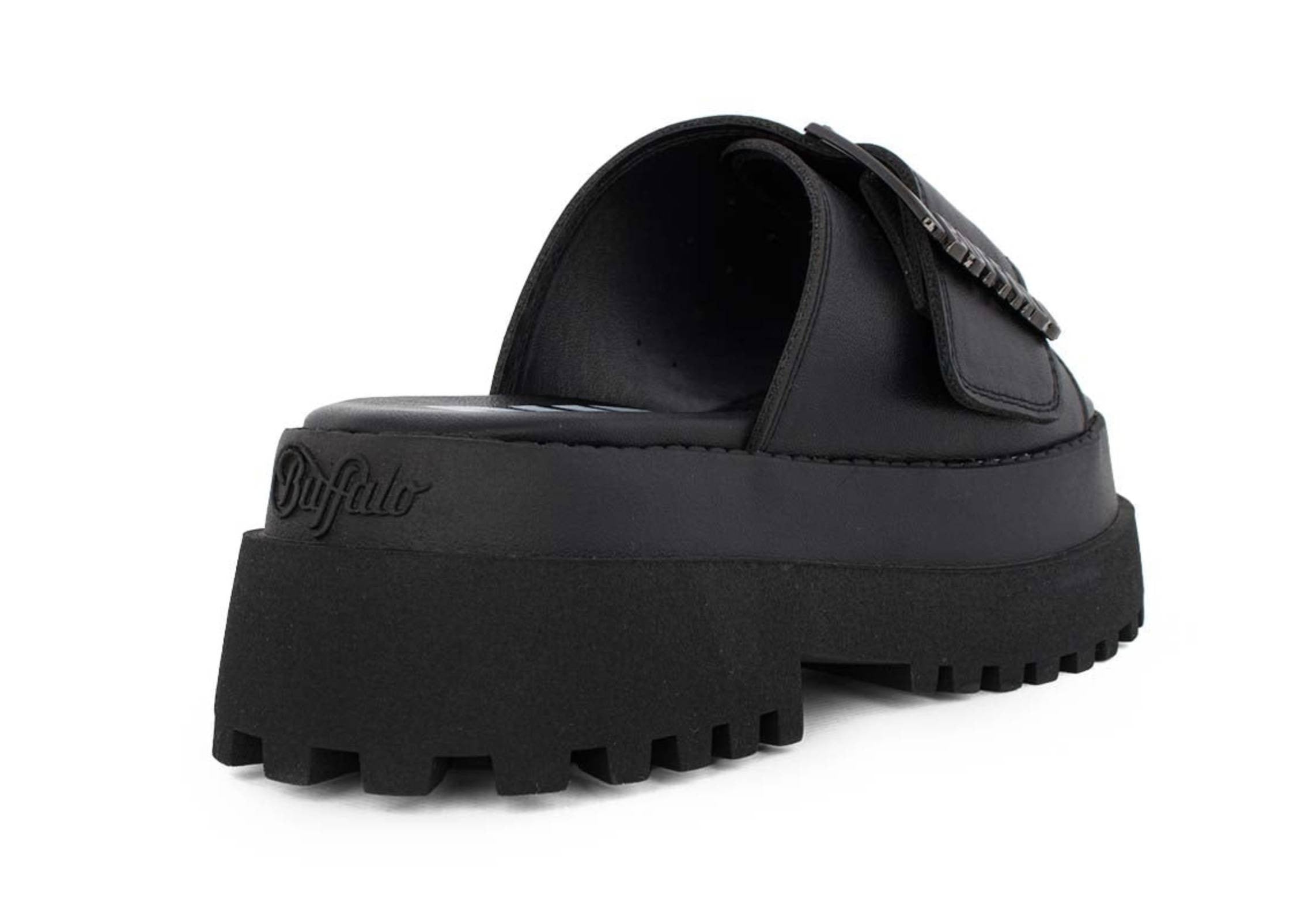 Slipper donna Buffalo Pluto Slide Buckle ecopelle vegan nero DS26BF01 BN1602333