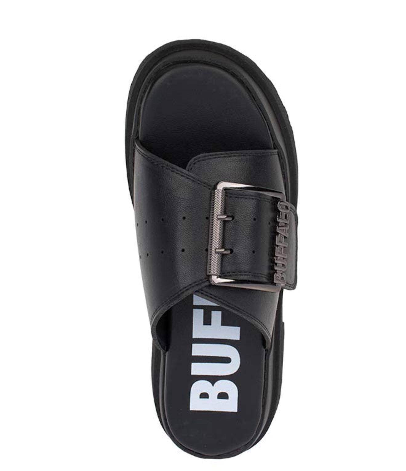 Slipper donna Buffalo Pluto Slide Buckle ecopelle vegan nero DS26BF01 BN1602333