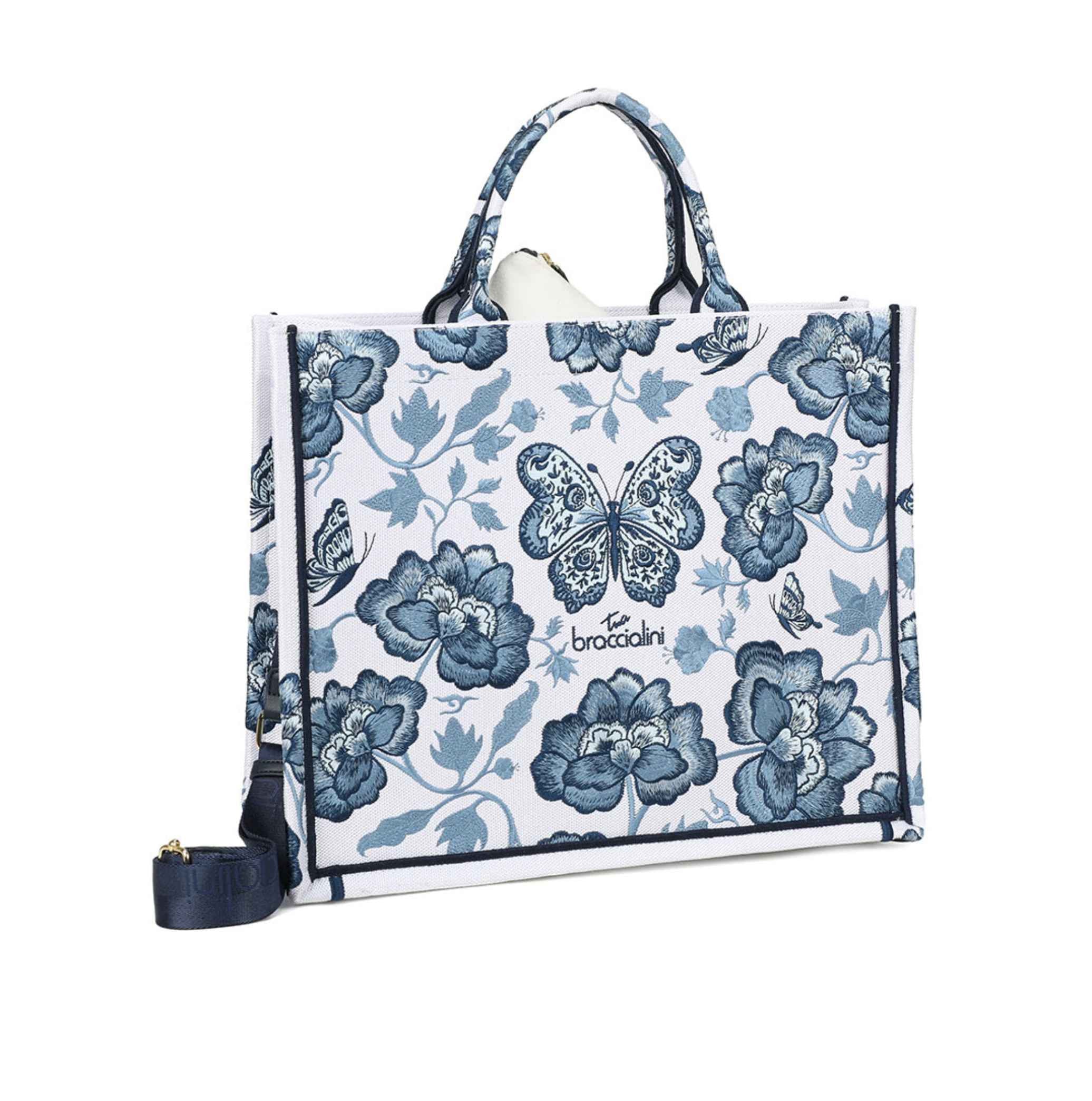 Borsa a mano Braccialini Queen tote blu butterfly BS26BR26 B18921