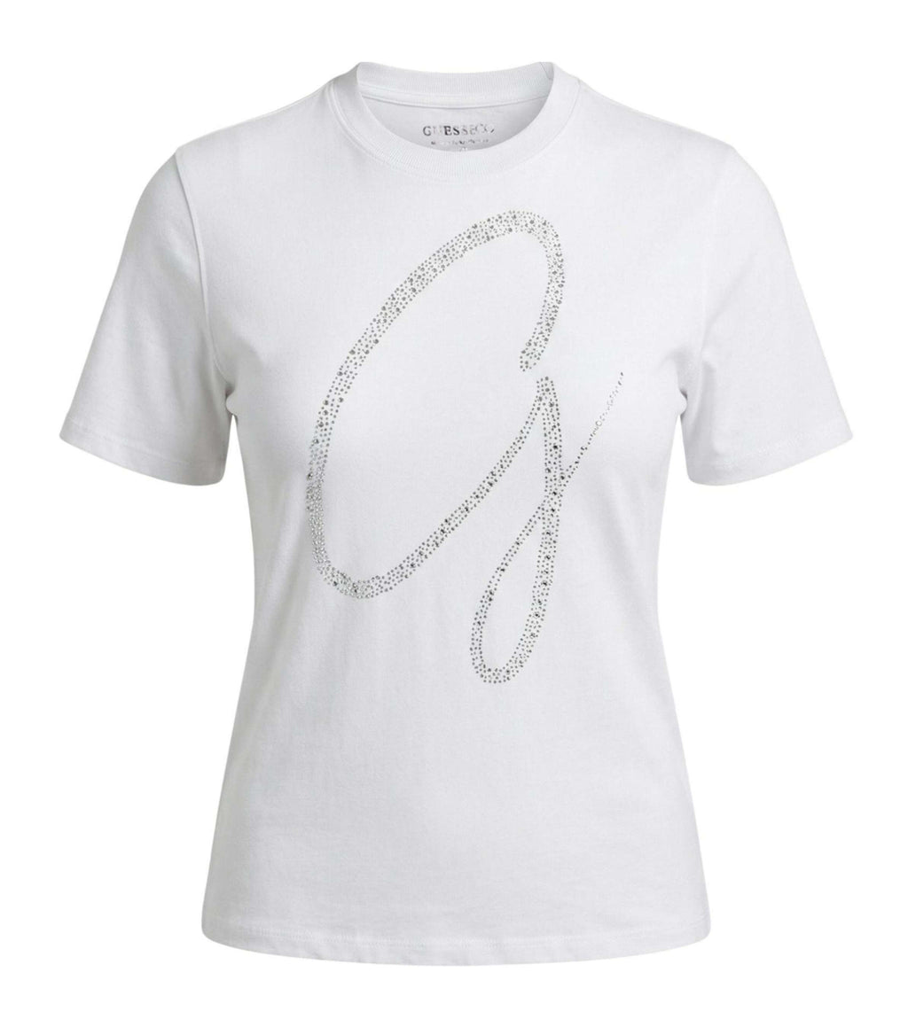 T-shirt donna Guess Maxi G studs tee con strass logo white ES26GU33 W6GI39K3478 G011