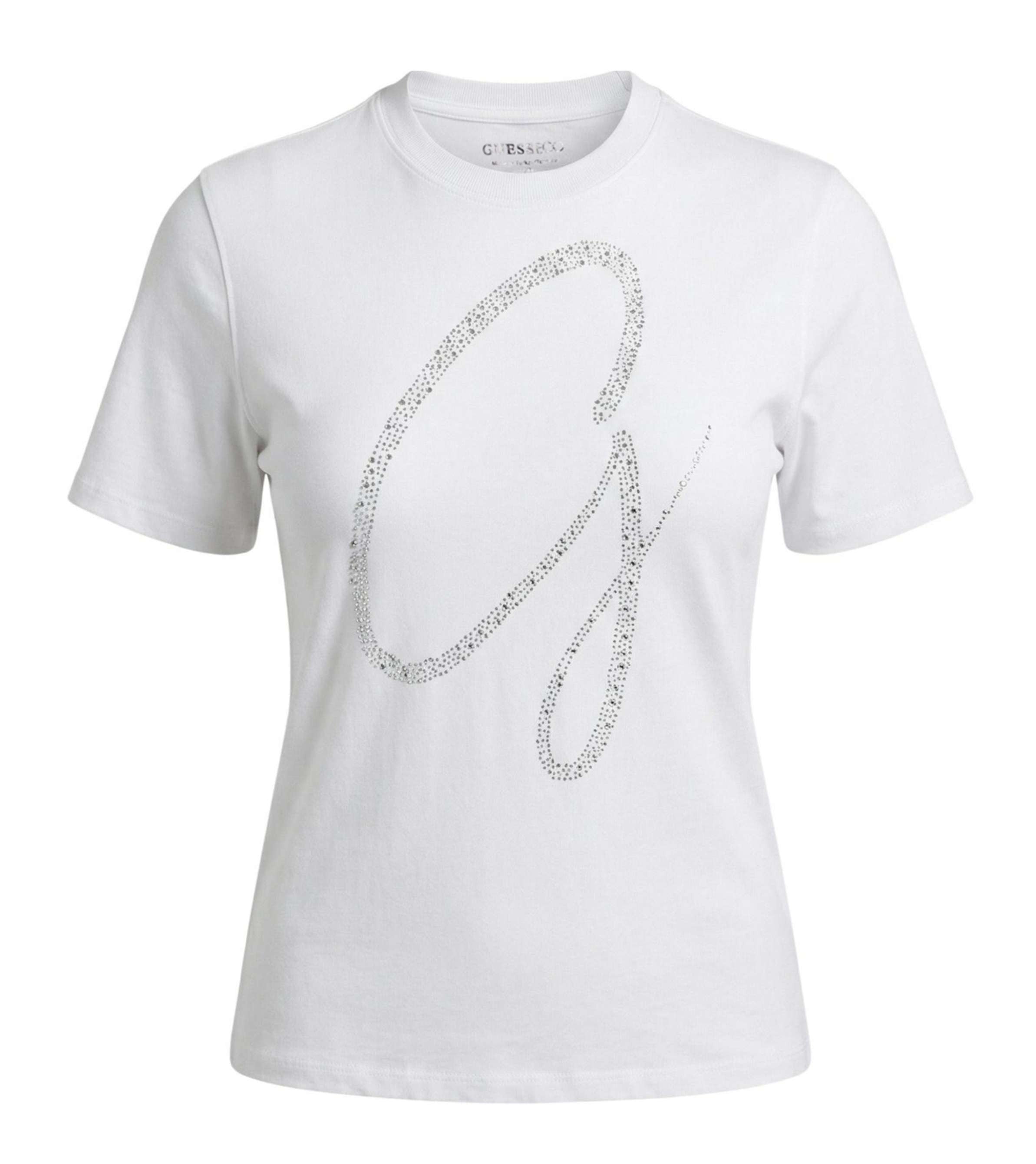 T-shirt donna Guess Maxi G studs tee con strass logo white ES26GU33 W6GI39K3478 G011