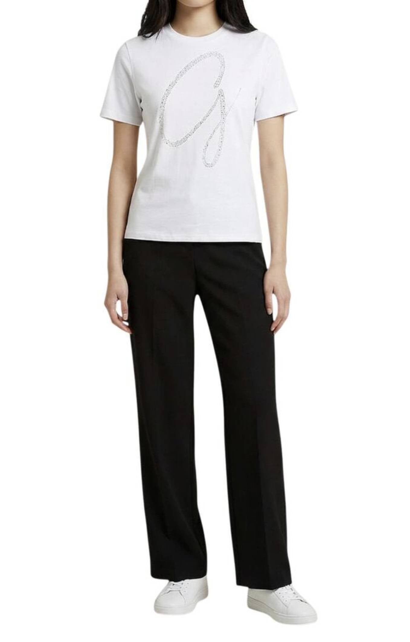T-shirt donna Guess Maxi G studs tee con strass logo white ES26GU33 W6GI39K3478 G011
