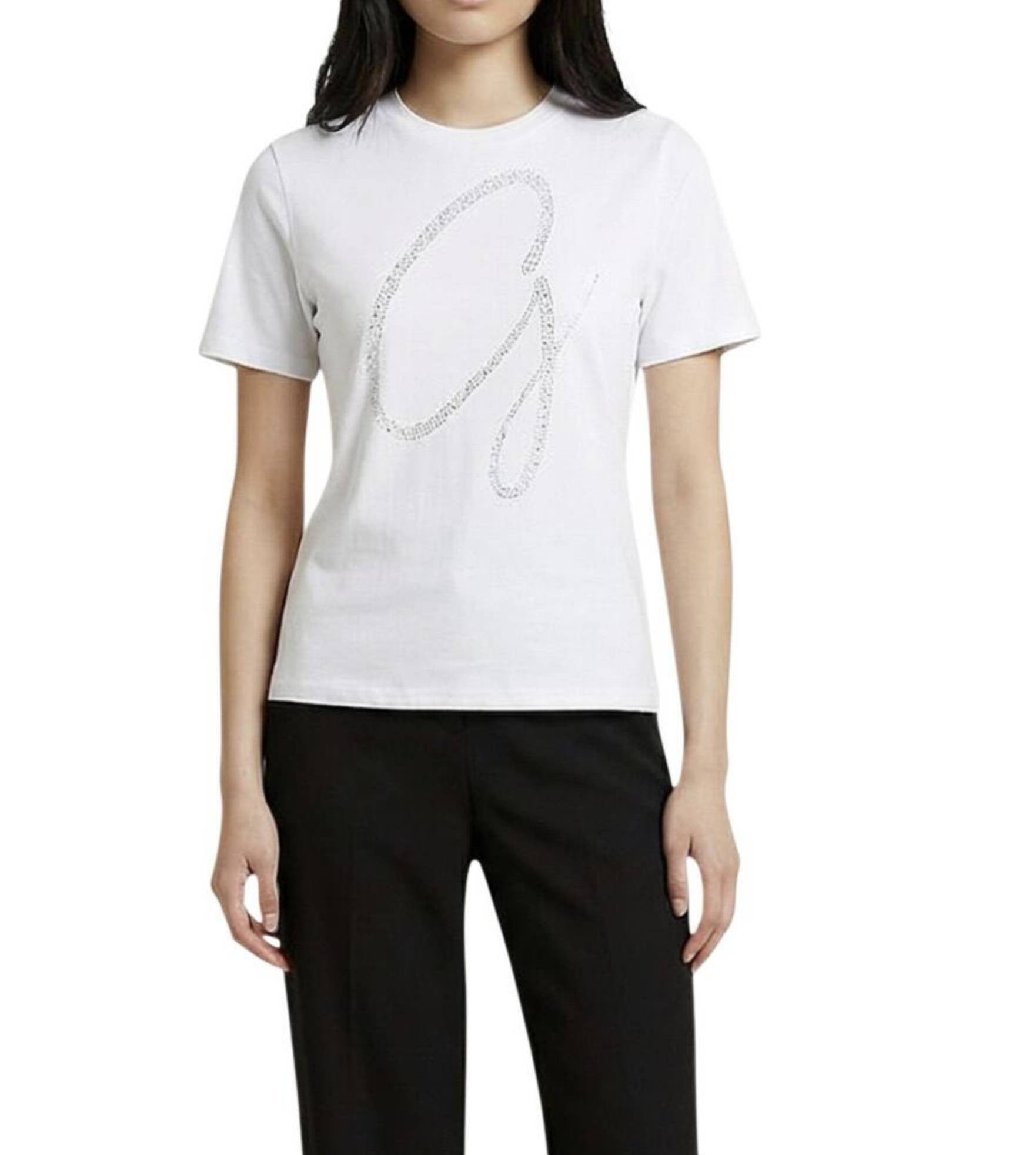 T-shirt donna Guess Maxi G studs tee con strass logo white ES26GU33 W6GI39K3478 G011