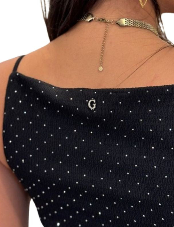 Abito donna Guess Francine smock hotfix dress con strass black ES26GU35 W6GKA1K3488 JBLK