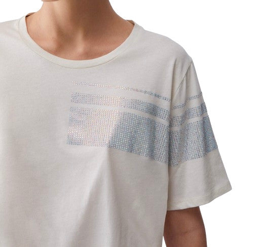 T-shirt donna Liu Jo white milk strass ES26LJ37 TA6267 JS923 M9223