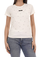 T-shirt donna Liu Jo white milk strass ES26LJ43 TA6157 JS923 M9223