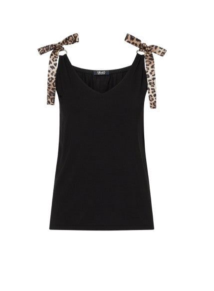 Top donna Liu Jo nero con fiocchi animalier ES26LJ47 VA6114 JS360 Y9908