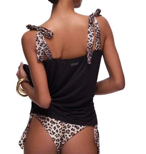Top donna Liu Jo nero con fiocchi animalier ES26LJ47 VA6114 JS360 Y9908