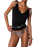 Top donna Liu Jo nero con fiocchi animalier ES26LJ47 VA6114 JS360 Y9908
