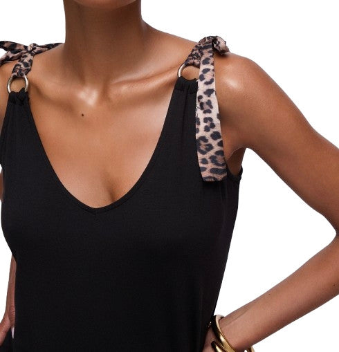 Top donna Liu Jo nero con fiocchi animalier ES26LJ47 VA6114 JS360 Y9908