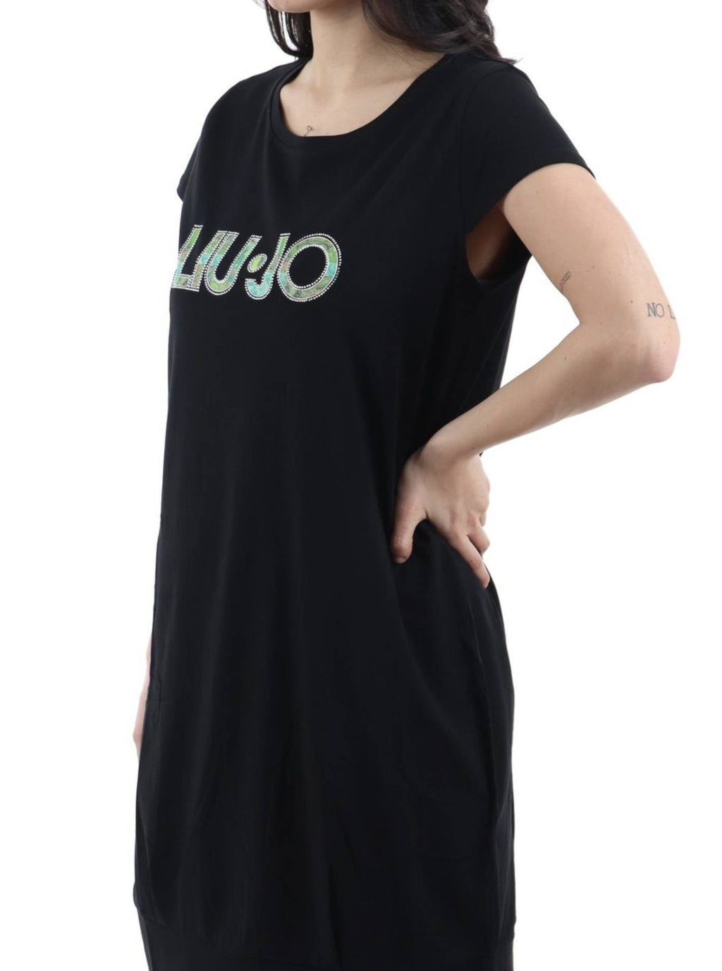 Abito donna corto Liu Jo in jersey nero/cach water ES26LJ48 VA6212 JS003 P9492