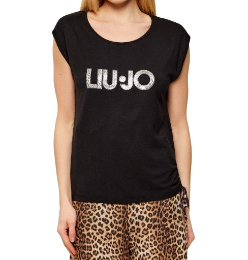 T-shirt donna Liu Jo nero/animalier ES26LJ51 VA6047 JS360 Y9908