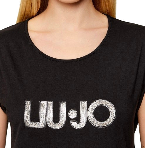 T-shirt donna Liu Jo nero/animalier ES26LJ51 VA6047 JS360 Y9908