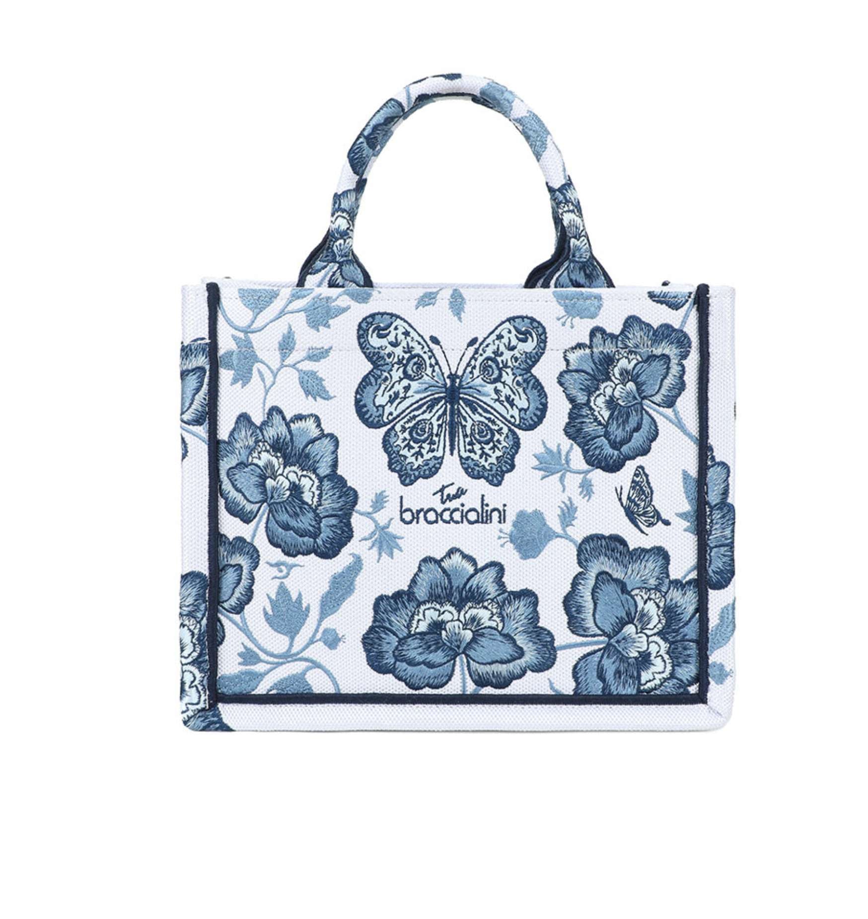 Borsa a mano Braccialini Queen tote small blu butterfly BS26BR42 B18920