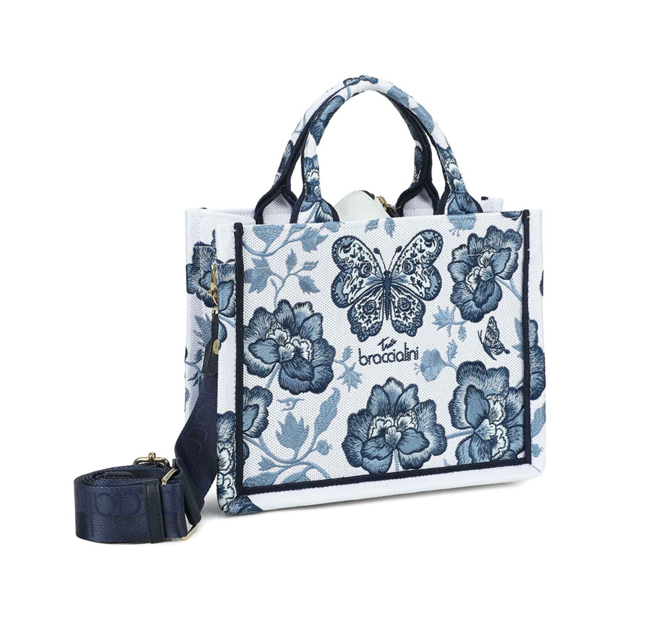 Borsa a mano Braccialini Queen tote small blu butterfly BS26BR42 B18920