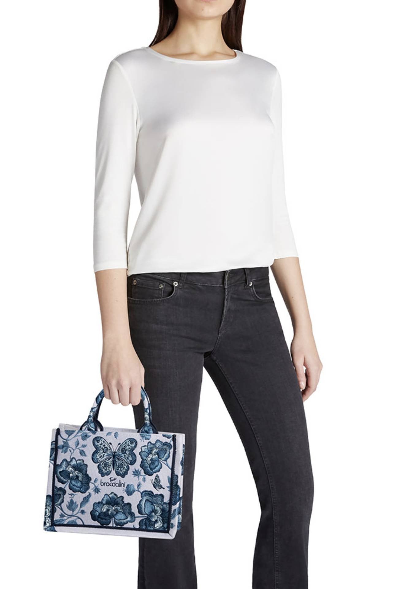 Borsa a mano Braccialini Queen tote small blu butterfly BS26BR42 B18920