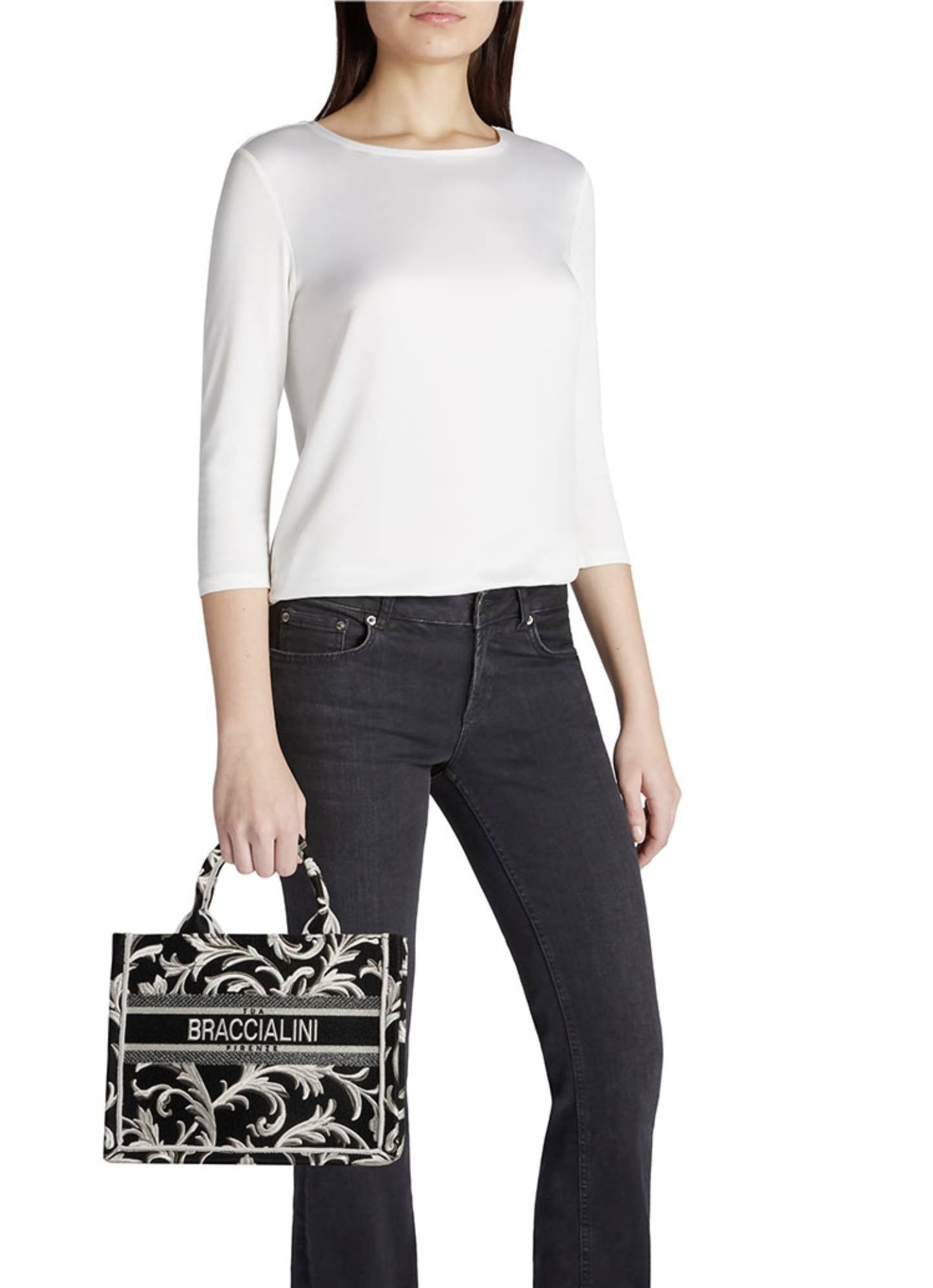Borsa a mano Braccialini Queen tote small ramage nero BS26BR45 B18920