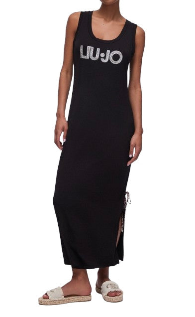 Abito donna lungo Liu Jo in jersey nero/animalier ES26LJ54 VA6215 JS360 Y9908