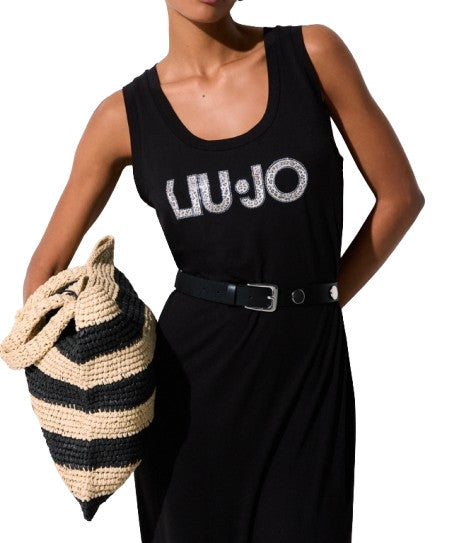 Abito donna lungo Liu Jo in jersey nero/animalier ES26LJ54 VA6215 JS360 Y9908