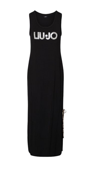 Abito donna lungo Liu Jo in jersey nero/animalier ES26LJ54 VA6215 JS360 Y9908