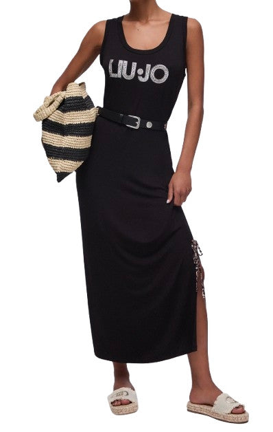 Abito donna lungo Liu Jo in jersey nero/animalier ES26LJ54 VA6215 JS360 Y9908
