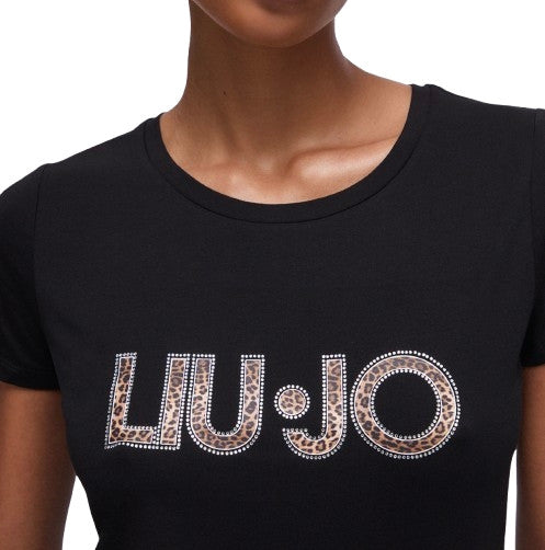 T-shirt donna Liu Jo nero/animalier ES26LJ61 VA6169 JS003 Y9908