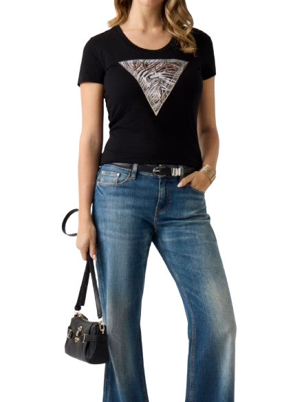 T-shirt donna Guess con stampa logo nero ES26GU68 W6GI19K3042 JBLK