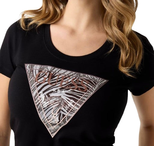 T-shirt donna Guess con stampa logo nero ES26GU68 W6GI19K3042 JBLK