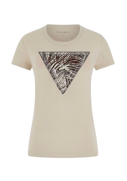 T-shirt donna Guess con stampa logo beige ES26GU69 W6GI19K3042 G1M5