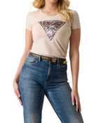 T-shirt donna Guess con stampa logo beige ES26GU69 W6GI19K3042 G1M5