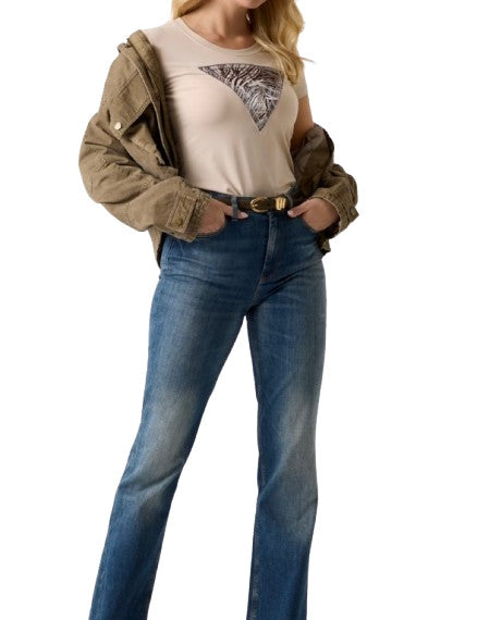 T-shirt donna Guess con stampa logo beige ES26GU69 W6GI19K3042 G1M5