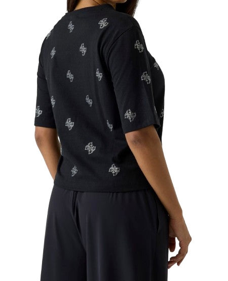 T-shirt donna Guess con strass logo 4G nero ES26GU70 V6GI18K2985 JBLK
