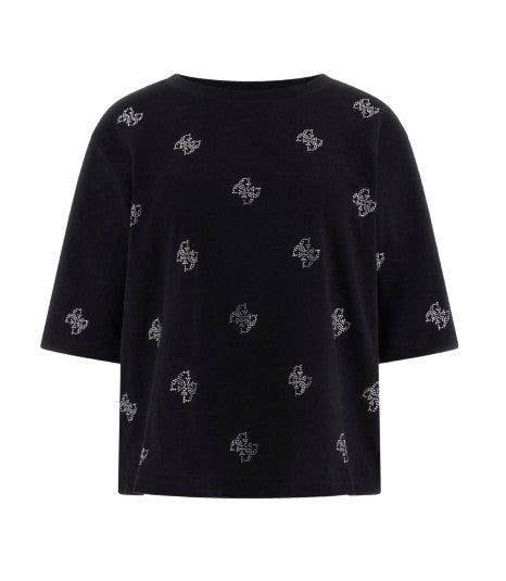 T-shirt donna Guess con strass logo 4G nero ES26GU70 V6GI18K2985 JBLK