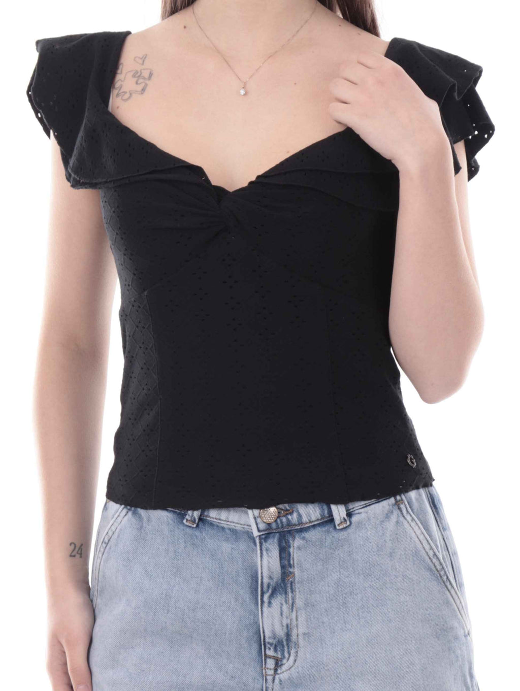 Top donna Guess smanicato Teodolina off black ES26GU82 W6GP23K3106