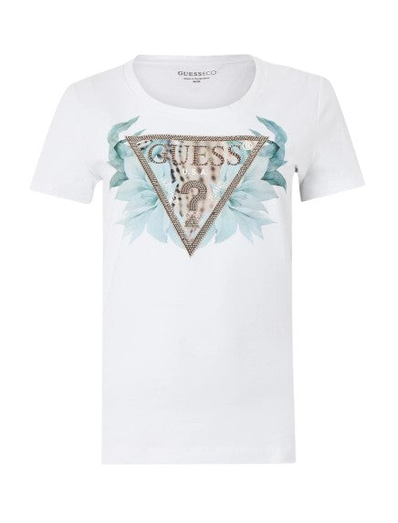 T-shirt donna Guess con logo flowers bianco ES26GU76 W6GI12K3027 G011