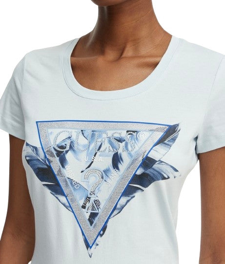 T-shirt donna Guess con logo strass celeste ES26GU78 W6GI11K3026 A719