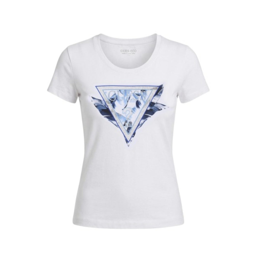 T-shirt donna Guess con logo strass bianco ES26GU77 W6GI11K3026 G011