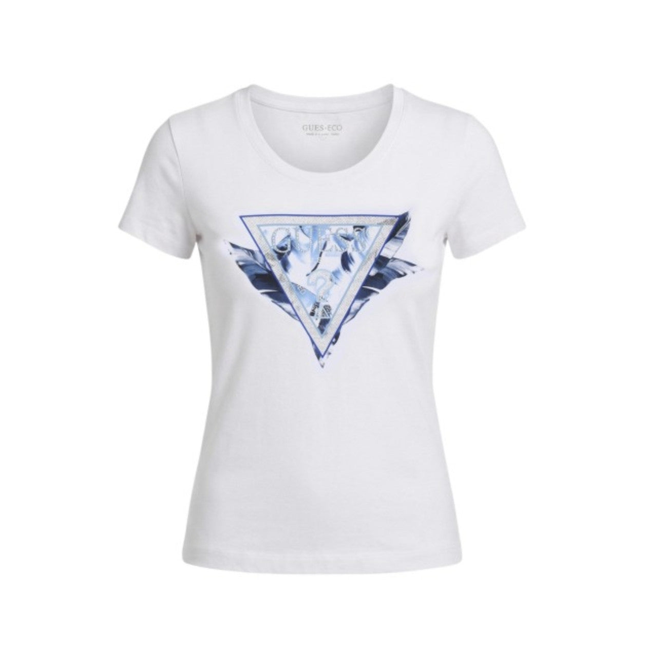 T-shirt donna Guess con logo strass bianco ES26GU77 W6GI11K3026 G011