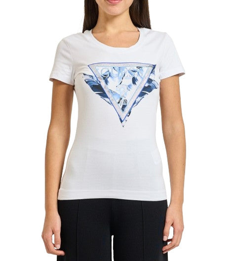 T-shirt donna Guess con logo strass bianco ES26GU77 W6GI11K3026 G011