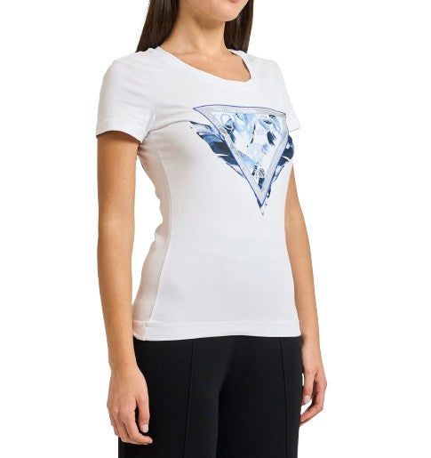 T-shirt donna Guess con logo strass bianco ES26GU77 W6GI11K3026 G011