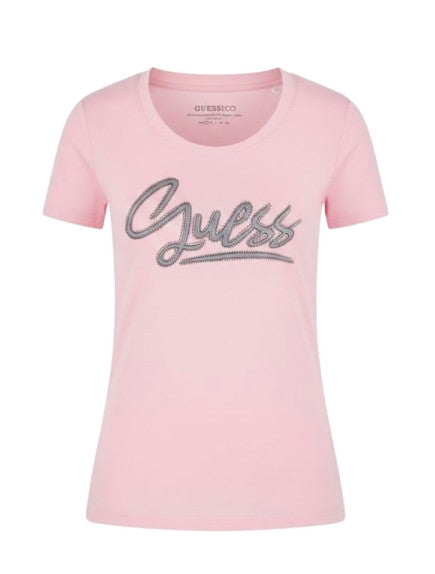T-shirt donna Guess con strass rosa ES26GU20 W6RI24J1314 A627