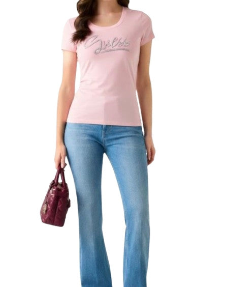 T-shirt donna Guess con strass rosa ES26GU20 W6RI24J1314 A627